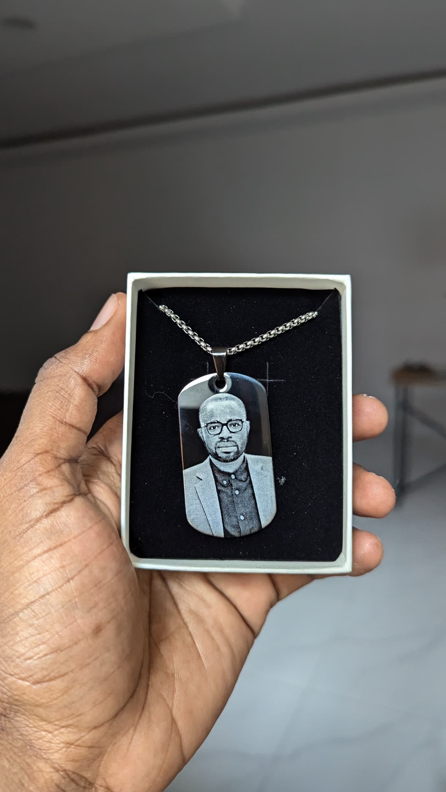 Collier Argent + Medaillon - Rectangulaire