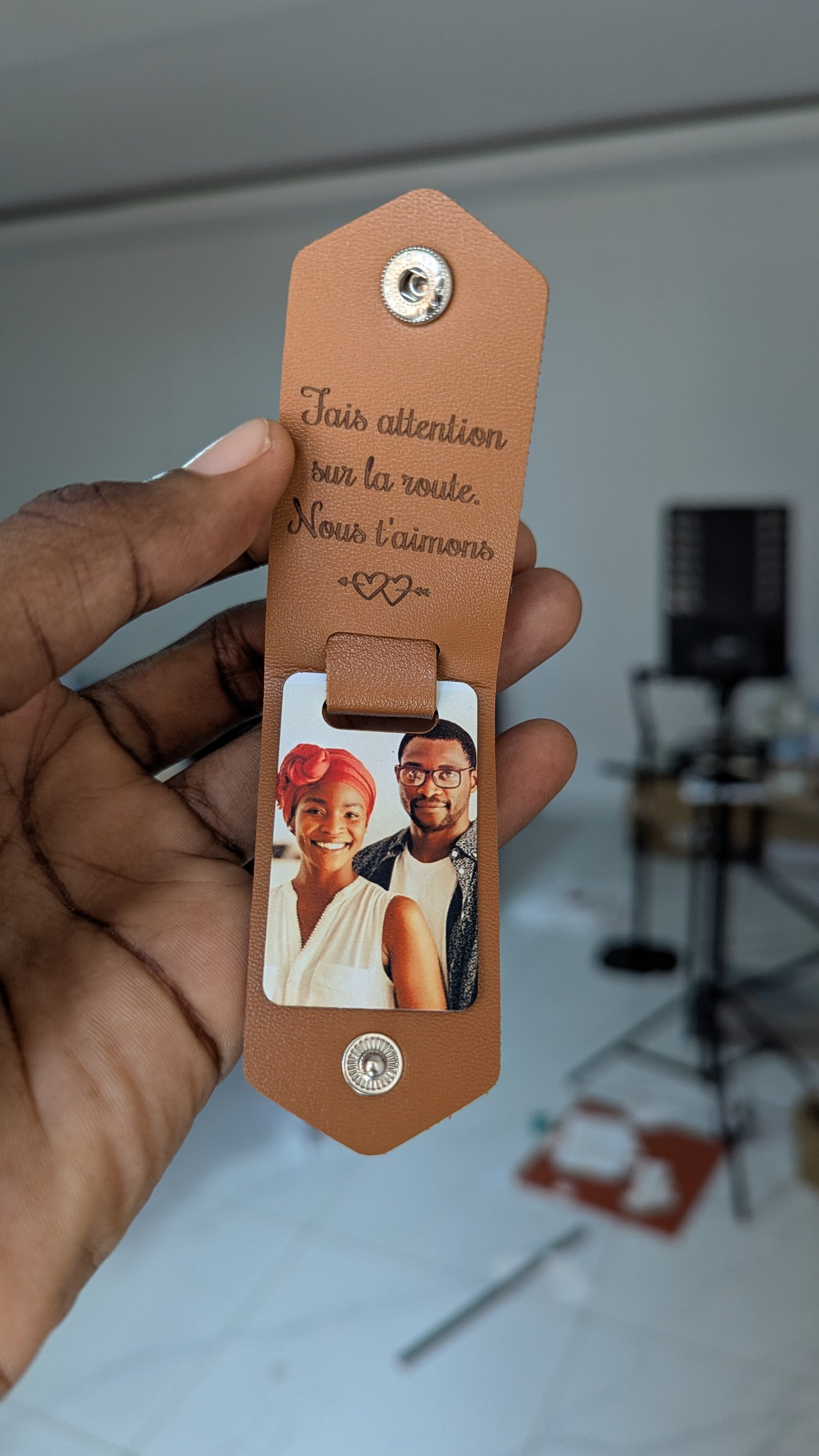 Porte clé cuire + photo couleur double face