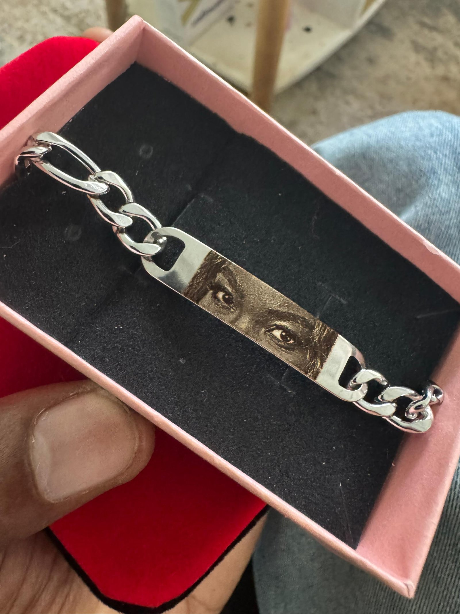 Bracelet cubain visage argenté